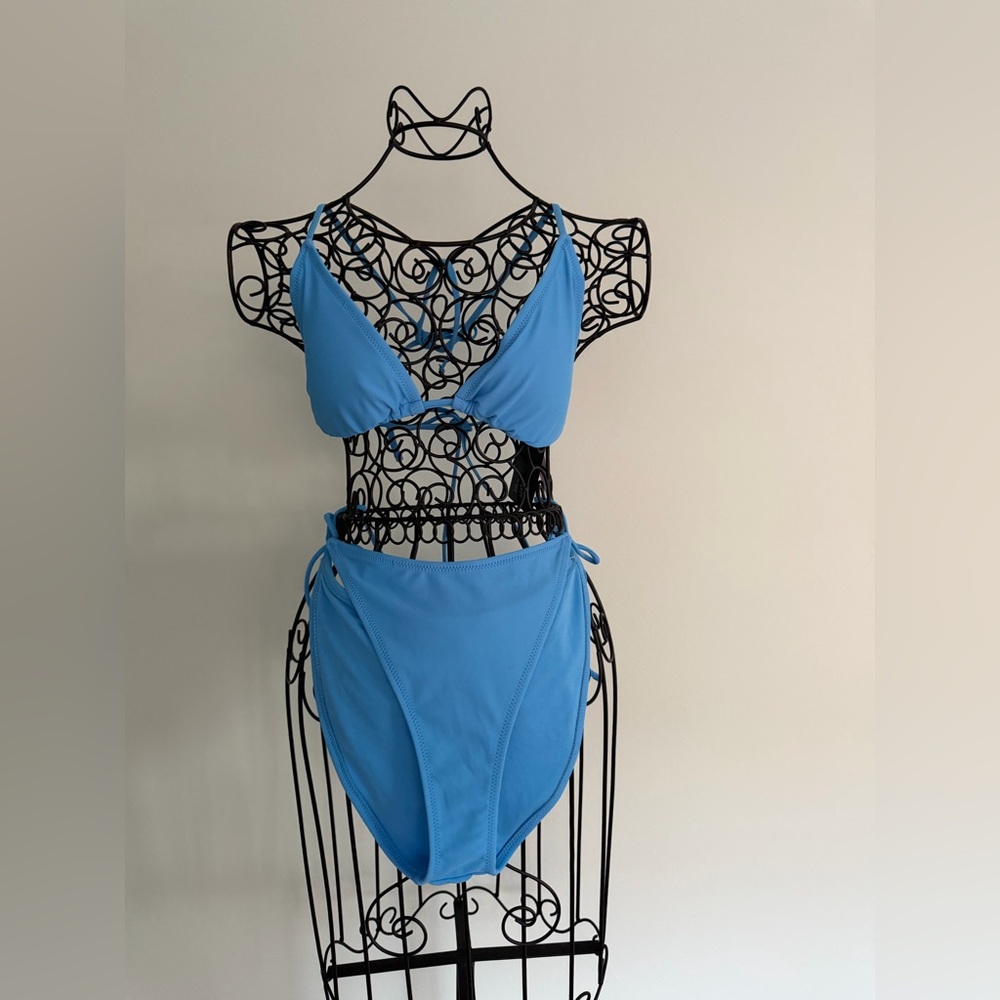 wild bable  bikini top in light blue with adjustable neck and back tie